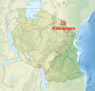 Location of Kilimanjaro in Tanzania