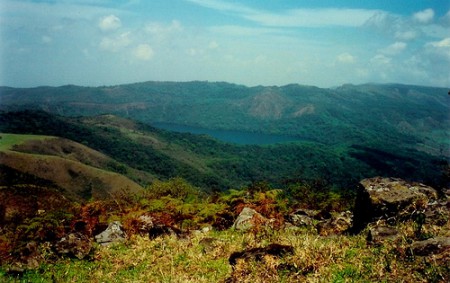 Looking down on Lake Oku from Mt. Oku